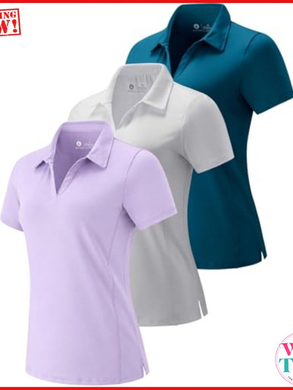 3 Pack Women's Dry Fit V-Neck Polo Shirts UPF 50+ Short Sleeve